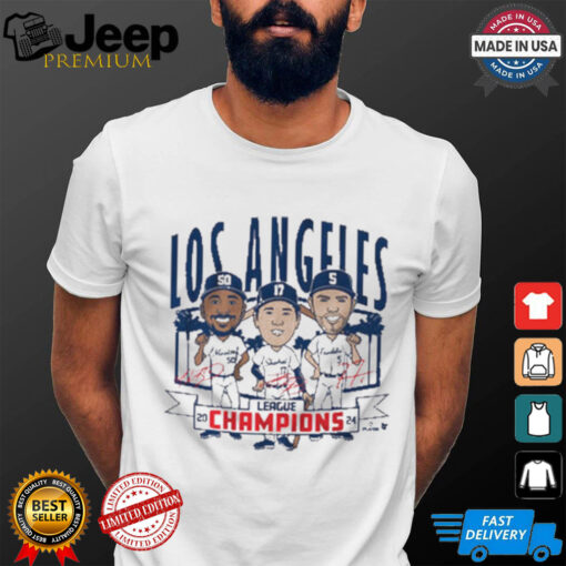 Official Los Angeles Dodgers Baseball League Champions Caricatures MLB 2024 Signatures t shirt