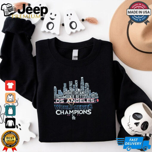 Official Los Angeles Dodgers Champions 2024 Team LA City Skyline Shohei Ohtani, Mookie Betts, Freddie Freeman t shirt