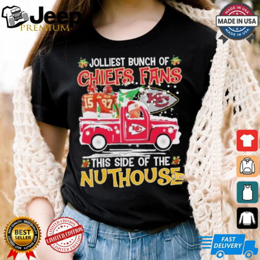 Official Mahomes, Kelce, Reid Jolliest Bunch Of Kc Chiefs Fans Of The Nuthouse Christmas Shirt