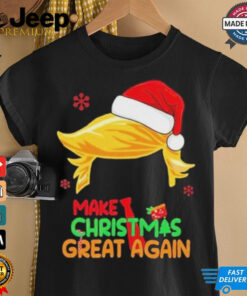 Official Make Christmas Great Again Trump Christmas shirt featuring bold text and a festive design inspired by political themes and holiday spirit.
