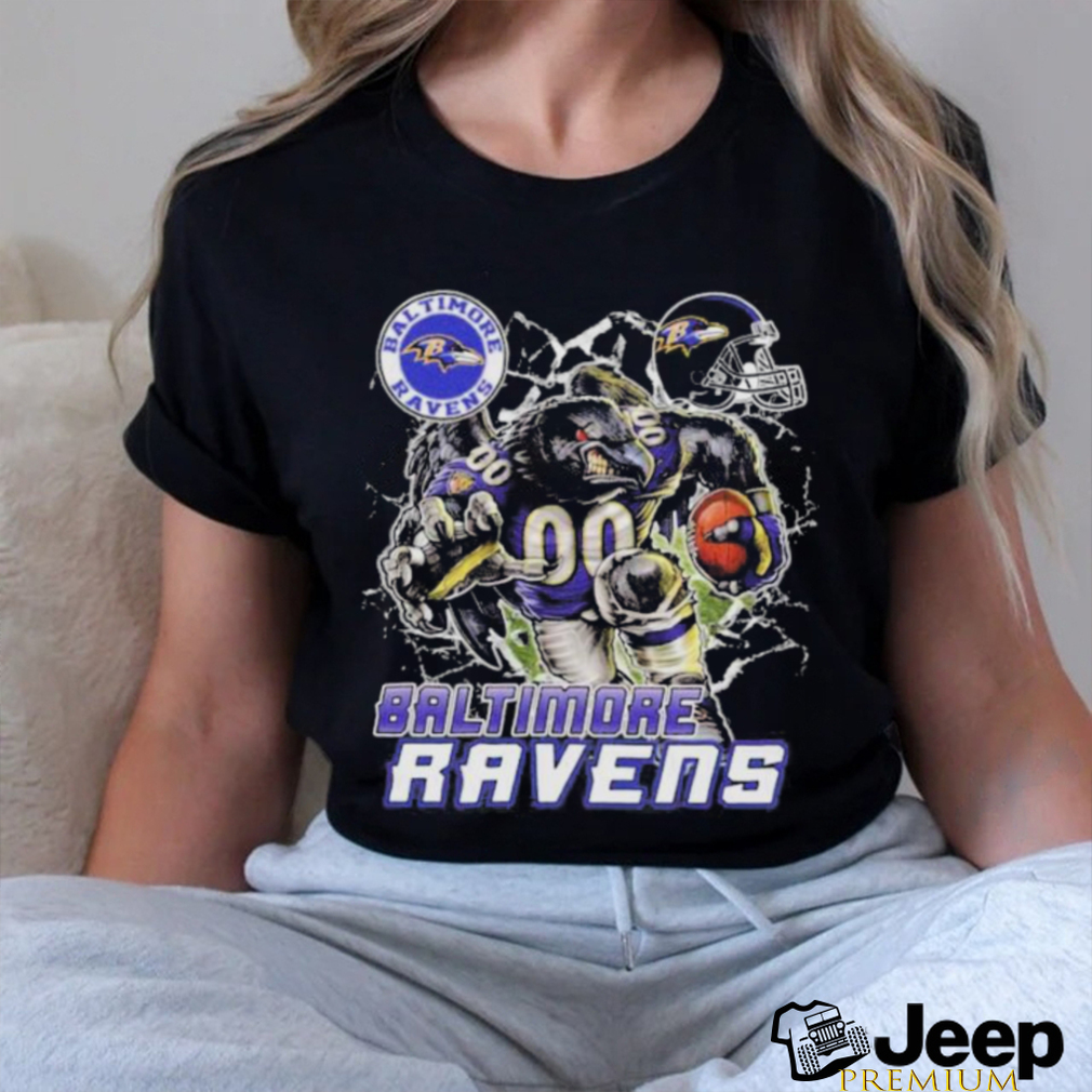 Official Mascot Breaking Through Wall Baltimore Ravens Vintage T shirt