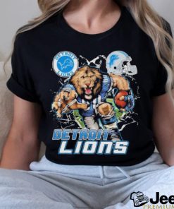 Official Mascot Breaking Through Wall Detroit Lions Vintage T shirt