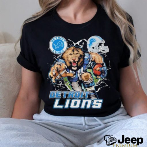 Official Mascot Breaking Through Wall Detroit Lions Vintage T shirt