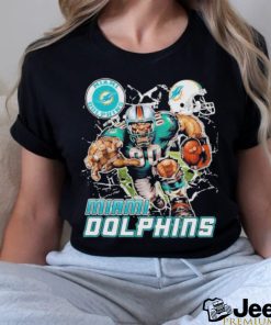 Official Mascot Breaking Through Wall Miami Dolphins Vintage T shirt