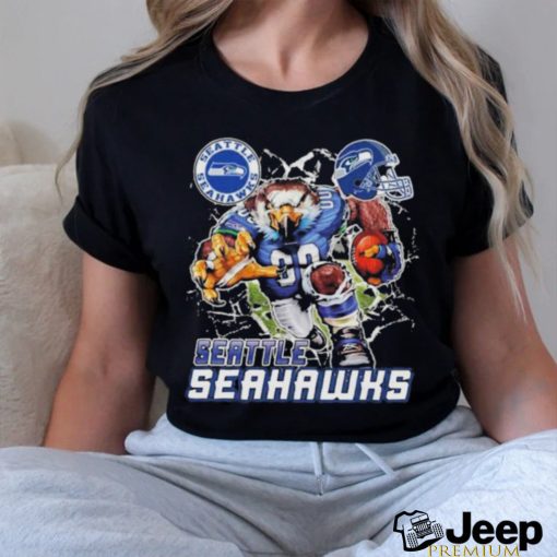 Official Mascot Breaking Through Wall Seattle Seahawks Vintage T shirt