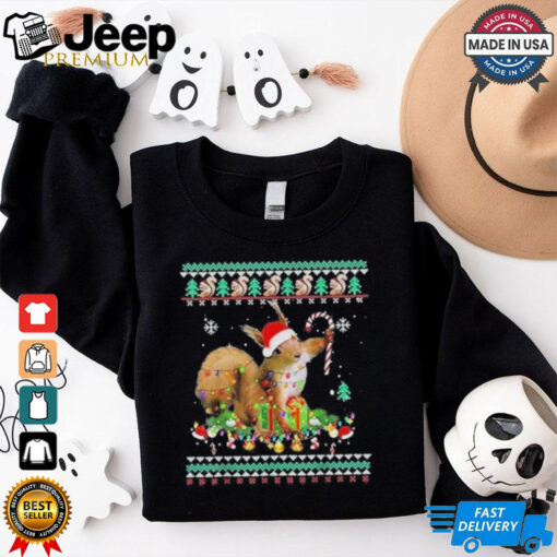 Official Merry xmas Squirrel Christmas XMas christmas Lights Ugly T Shirt.