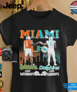 Official Miami Hurricanes On Saturdays Miami Dolphins On Sundays 2024 T Shirt