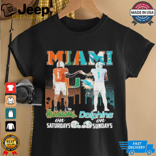 Official Miami Hurricanes On Saturdays Miami Dolphins On Sundays 2024 T Shirt