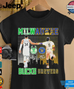 Official Milwaukee bucks milwaukee brewers city signature T shirt