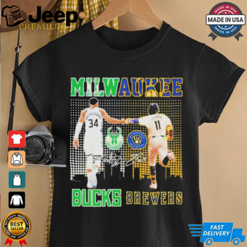 Official Milwaukee bucks milwaukee brewers city signature T shirt