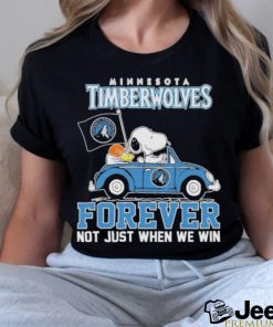 Official Minnesota Timberwolves X Peanuts Snoopy And Woodstock Drive Car Forever Not Just When We Win Shirt