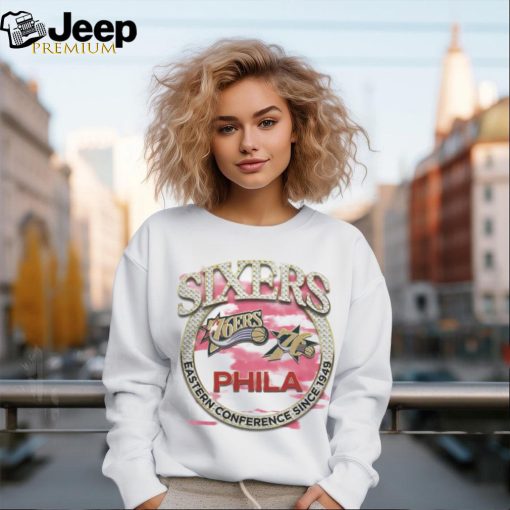 Official Mitchell & Ness Tan Philadelphia 76ers Hardwood Classics Vintage Soul Crown Jewels Tee Shirt