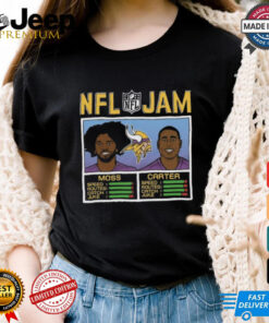 Official NFL Jam Homage Randy Moss and Cris Carter Purple Minnesota Vikings Retired t shirt