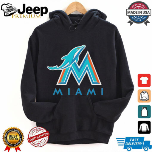 Official NFL x MLB Miami Dolphins X Miami Marlins Logo Mash Shirt