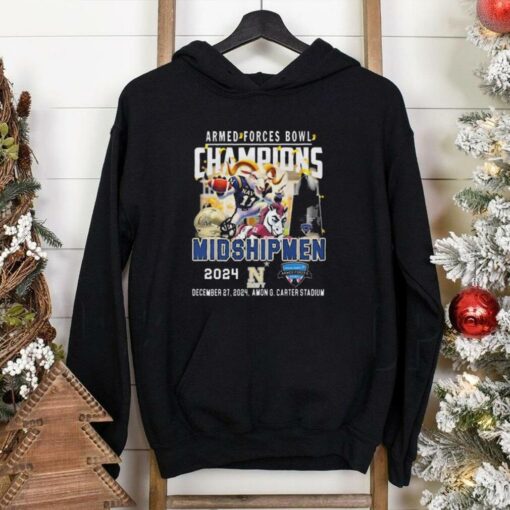 Official Navy Midshipmen 2024 Armed Forces Bowl Champions, Dec 27 Amon G. Carter Stadium Mascot T Shirt