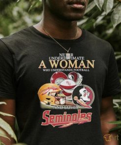 Official Never Underestimate A Woman Who Understands Football And Loves Florida State Seminoles Diamonds Helmets T shirt