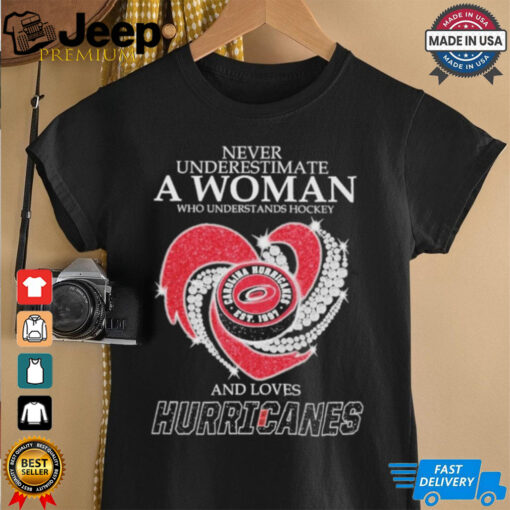 Official Never Underestimate A Woman Who Understands Hockey And Loves Hurricanes Carolina Unisex T Shirt