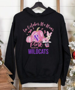 Official Northwestern Wildcats In October We Wear Pink And Watch Halloween Shirt