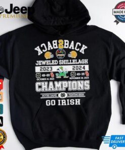 Official Notre Dame Fighting Irish Back To Back 2023 2024 Jeweled Shillelagh Champions Shirt