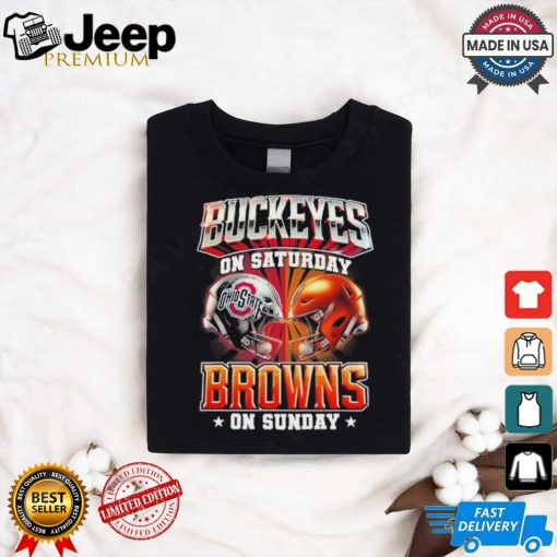 Official Ohio State Buckeyes On Saturdays Cleveland Browns On Sundays Vintage Helmets Shirt