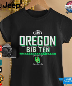 Official Oregon Ducks 2024 Big Ten Football Championship Game Schedule t-shirt featuring the game details, Lucas Oil Stadium location, and team-themed graphics celebrating the championship event in Indianapolis.
