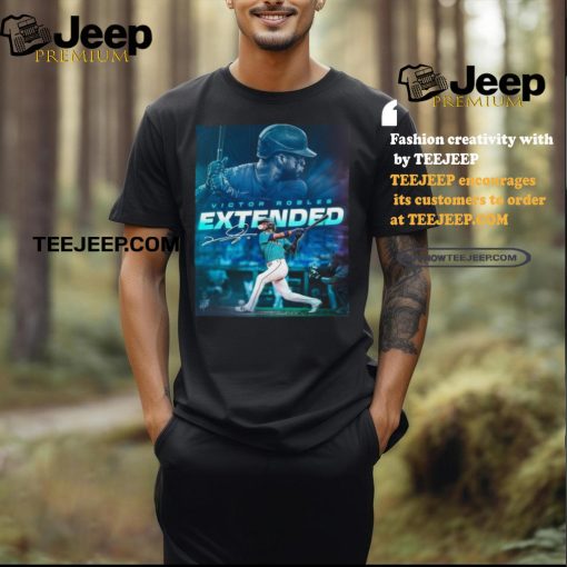 Official Poster Seattle Mariners Victor Robles Extended Tridents Up Signature T Shirt