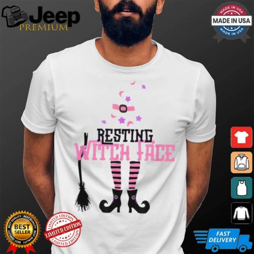 Official Resting witch face halloween broomstick T shirt