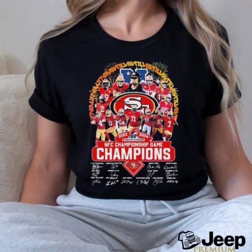 Official San Francisco 49ers 2023 2024 NFC Championship Game Champions Signatures shirt