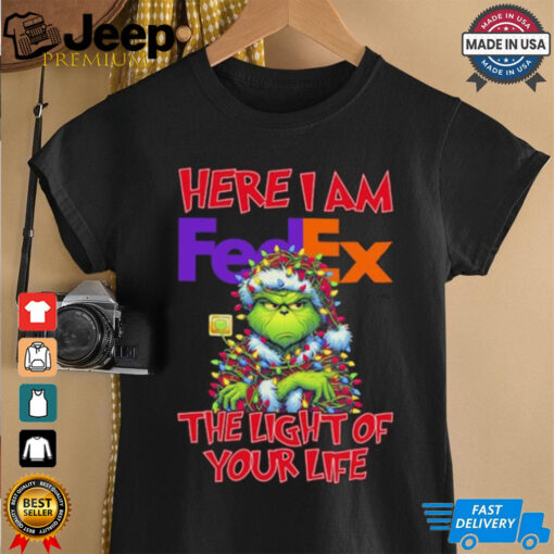 Official Santa Grinch Here I Am FedEx The Light Of Your Life Christmas Light shirt