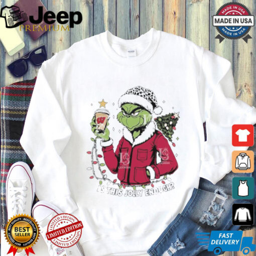 Official Santa Grinch Wisconsin Badgers Is This jolly Enough Merry Christmas shirt