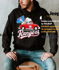 Official Snoopy Drives Car With Texas Rangers Flag T Shirt