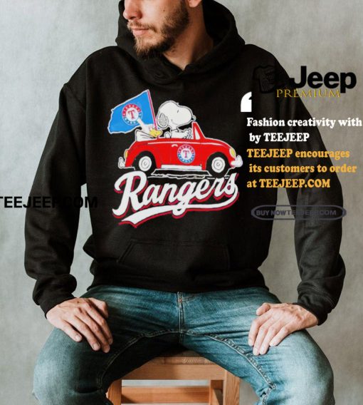 Official Snoopy Drives Car With Texas Rangers Flag T Shirt