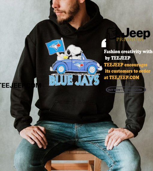 Official Snoopy Drives Car With Toronto Blue Jays Flag T Shirt