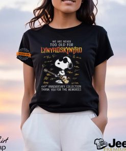 Official Snoopy We are never too old for Lynyrd Skynyrd 60th anniversary Collection signatures shirt