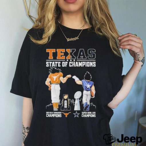 Official Son Goku And Vegeta Texas State Of Champions 2023 NCAA Tournament And Super Bowl Champions Shirt