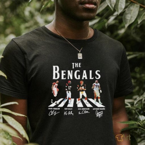 Official The Bengals Abbey Road Chad Johnson Ken Riley Ken Anderson And Anthony Munoz Signatures Shirt