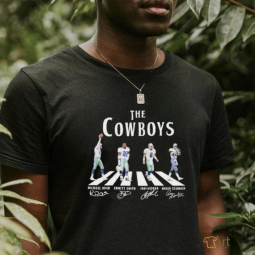 Official The Cowboys Abbey Road Michael Irvin Emmitt Smith Troy Aikman And Roger Staubach Signatures Shirt