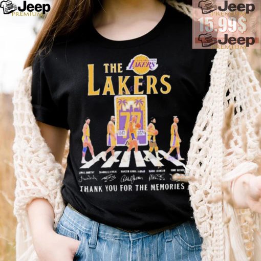 Official The Los Angeles Lakers 77 Years 1947 2024 Signatures Thank You For The Memories shirt