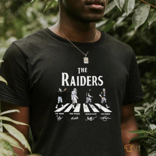 Official The Raiders Abbey Road Tim Brown Gene Upshaw Marcus Allen And Ken Stabler Signatures Shirt