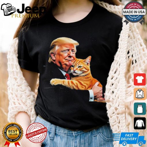 Official Trump Hugging Orange Cat Funny 2024 Election Meme Graphic T Shirt