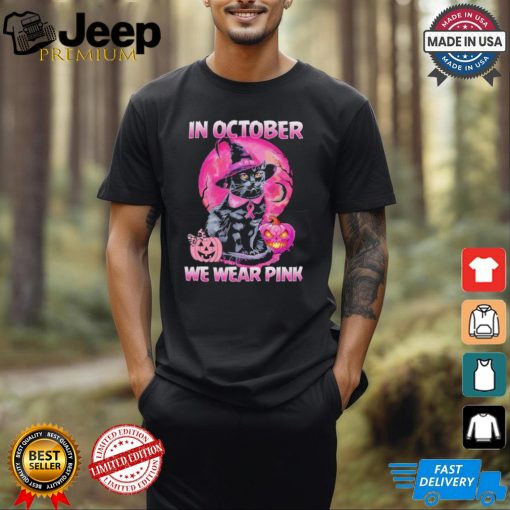 Official Witch black Cat in october we wear pink 2024 shirt