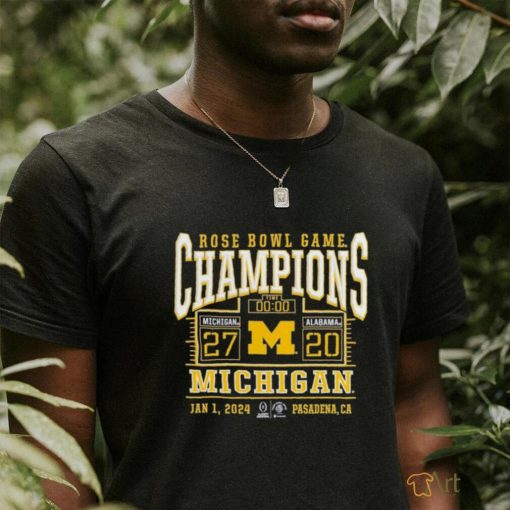 Official branded College Football Playoff 2024 Michigan Wolverines Rose Bowl Champions Score T Shirt