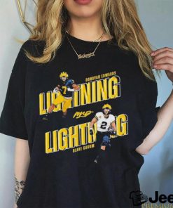 Official donovan Edwards Lightning And Lightning Blake Corum Michigan Football Champions Shirt