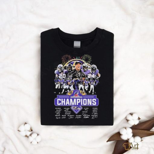 Official firework Baltimore Ravens Team 2024 AFC Champions Signatures Shirt