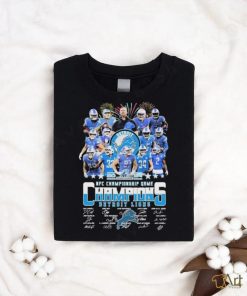 Official firework Detroit Lions Team 2024 NFC Championship Game Champions Signatures Shirt