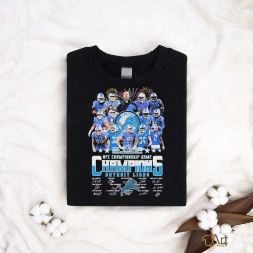 Official firework Detroit Lions Team 2024 NFC Championship Game Champions Signatures Shirt