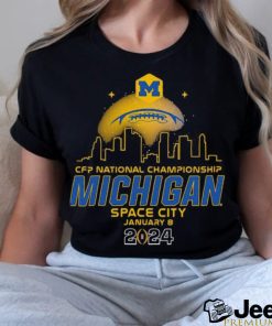 Official football Skyline City Night CFP 2024 National Championship Michigan Space City T Shirt