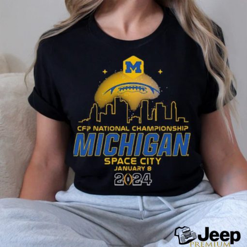 Official football Skyline City Night CFP 2024 National Championship Michigan Space City T Shirt