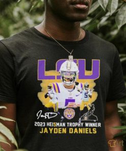 Official lSU Tigers Jayden Daniels 2023 Heisman Trophy Winner Signatures Shirt