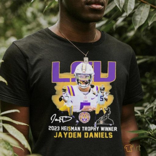 Official lSU Tigers Jayden Daniels 2023 Heisman Trophy Winner Signatures Shirt